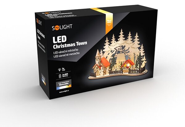 SOLIGHT LED vánoční městečko s kostelem, 30x19cm, 2x AAA