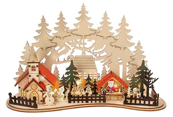 SOLIGHT LED vánoční městečko s kostelem, 30x19cm, 2x AAA
