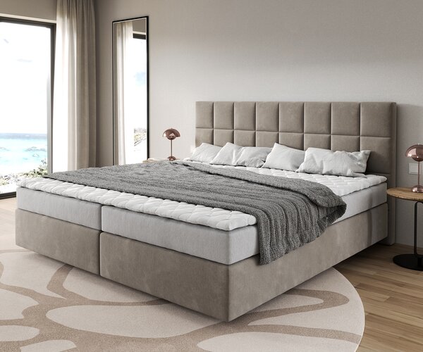 DELIFE Boxspring postel Dream-Fine mikrovlákno béžová 200x200 cm bonellová matrace PU topper