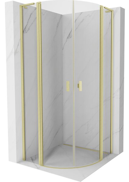 Mexen Mist L, čtvrtkruhový sprchový kout s 2-křídlými dveřmi, 100 x 100 cm, 8mm čiré sklo, zlatý matný profil, 8A32L-100-100-55-00