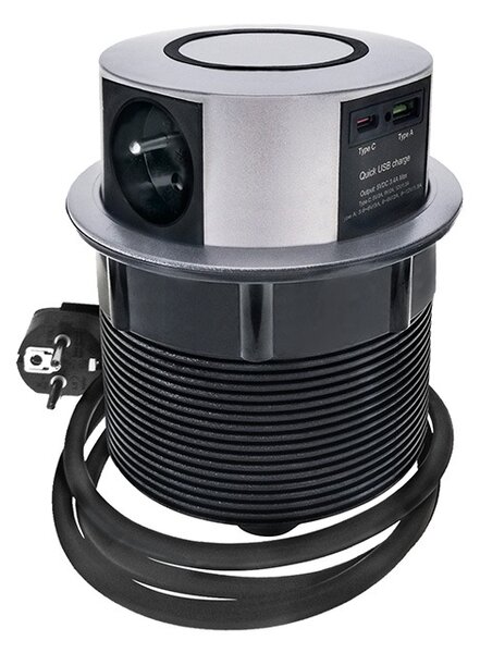 SOLIGHT 3z + USB A+C 20W PD, Wireless 10W, výsuvný blok zásuvek, 2m, stříbrný