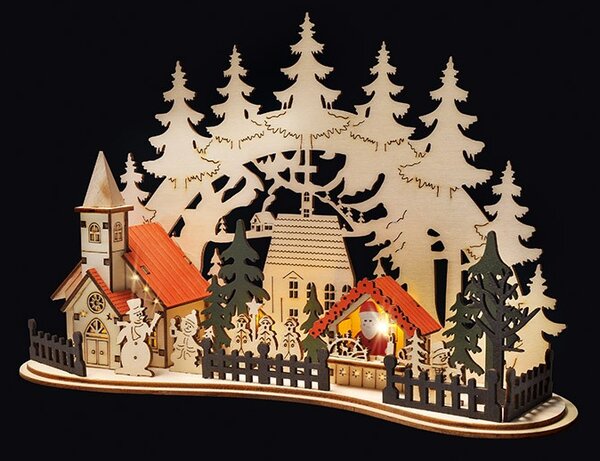 SOLIGHT LED vánoční městečko s kostelem, 30x19cm, 2x AAA