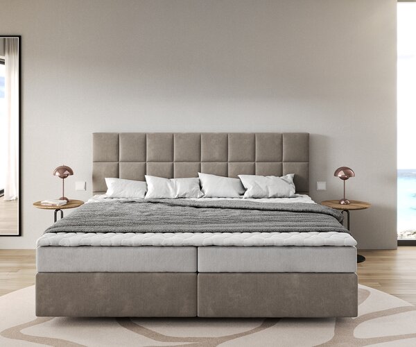 DELIFE Boxspring postel Dream-Fine mikrovlákno béžová 200x200 cm bonellová matrace PU topper