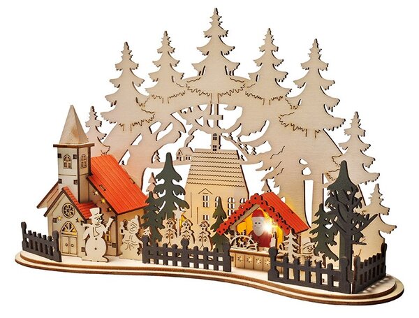 SOLIGHT LED vánoční městečko s kostelem, 30x19cm, 2x AAA