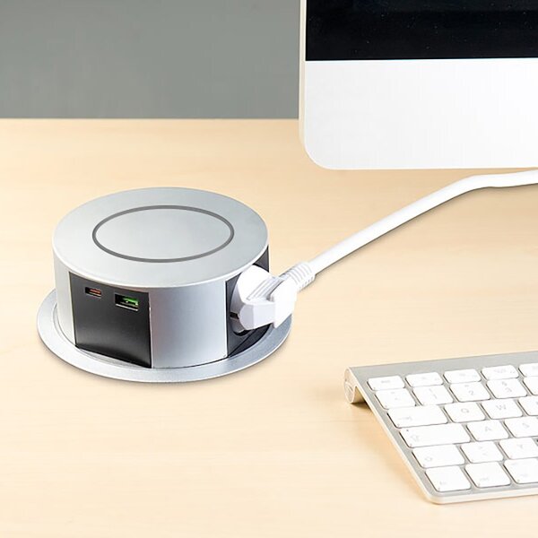 SOLIGHT 3z + USB A+C 20W PD, Wireless 10W, výsuvný blok zásuvek, 2m, stříbrný
