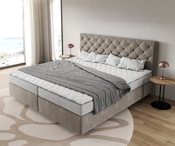 DELIFE Boxspring postel Dream-Great mikrovlákno béžová 200x200 cm Bonell-matrace PU-topper