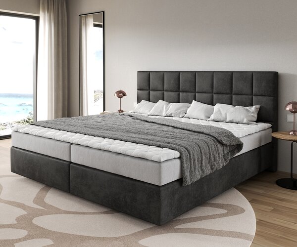 DELIFE Boxspring postel Dream-Fine mikrovlákno antracitová vintage 200x200 cm bonell-matrace PU-topper