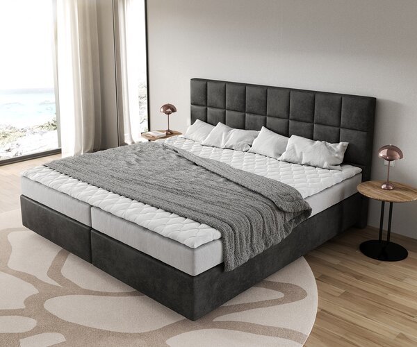 DELIFE Boxspring postel Dream-Fine mikrovlákno antracitová vintage 200x200 cm bonell-matrace PU-topper