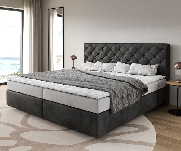 DELIFE Boxspring postel Dream-Great mikrovlákno antracitová vintage 200×200 cm bonellová matrace PU-topper