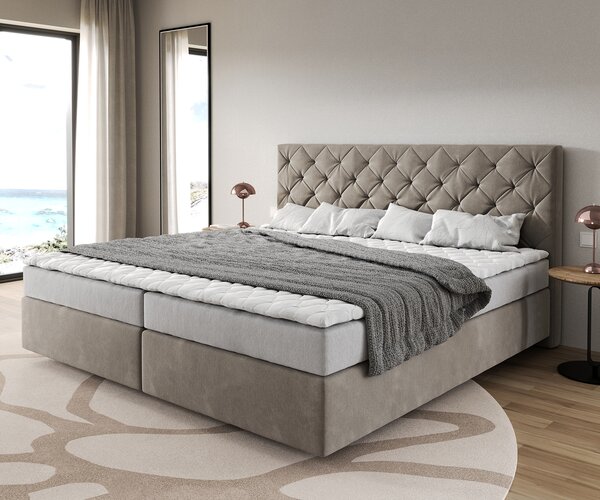 DELIFE Boxspring postel Dream-Great mikrovlákno béžová 200x200 cm Bonell-matrace PU-topper