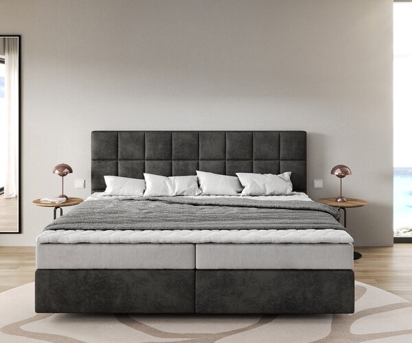 DELIFE Boxspring postel Dream-Fine mikrovlákno antracitová vintage 200x200 cm bonell-matrace PU-topper