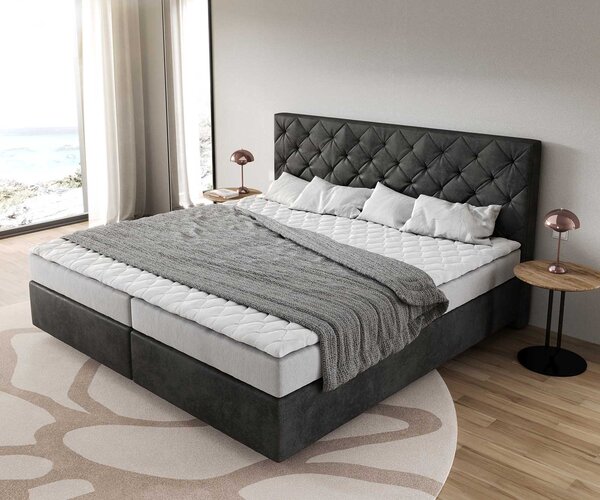 DELIFE Boxspring postel Dream-Great mikrovlákno antracitová vintage 200×200 cm bonellová matrace PU-topper