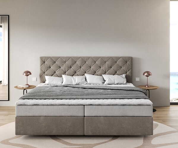 DELIFE Boxspring postel Dream-Great mikrovlákno béžová 200x200 cm Bonell-matrace PU-topper