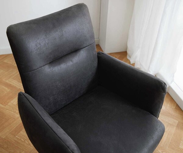DELIFE Jídelní židle Jova-Flex s područkami mikrovlákno antracit vintage jídelní židle plochá nerezová ocel taštičkové pružiny