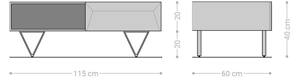 DELIFE Konferenční stolek Kayu 115x60 cm akácie přírodní 2 zásuvky podnož ve tvaru V nerezová ocel