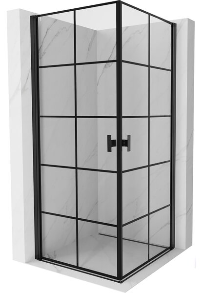 Mexen Mist-B Duo, 2-křídlý ​​výklopný sprchový kout 70 x 70 cm, čiré sklo-černá mřížka, 8A2-070L-070P-70-77