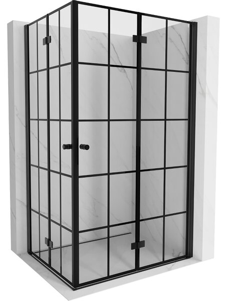 Mexen Mist-F Duo, skládací sprchový kout 70 x 75 cm, čiré sklo-černá mřížka, 8A6-070L-075P-70-77