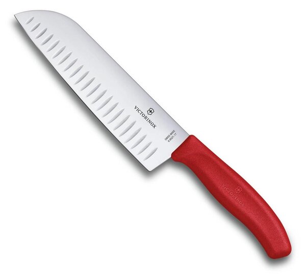 Japonský Nůž Santoku s výbrusy SWISS CLASSIC 17 cm červený - Victorinox (SWISS CLASSIC Santoku Japonský Nůž s výbrusy 17 cm červený - Victorinox)