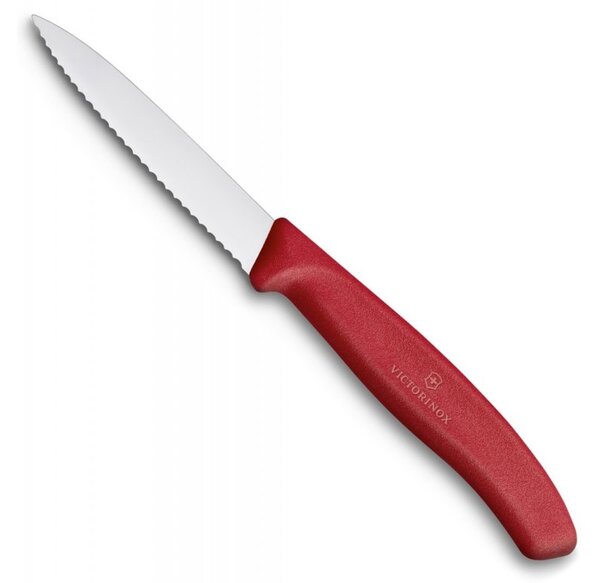 Nůž na zeleninu zoubkovaný SWISS CLASSIC, červený 8 cm - Victorinox (SWISS CLASSIC zoubkovaný nůž na zeleninu, červený 8 cm - Victorinox)