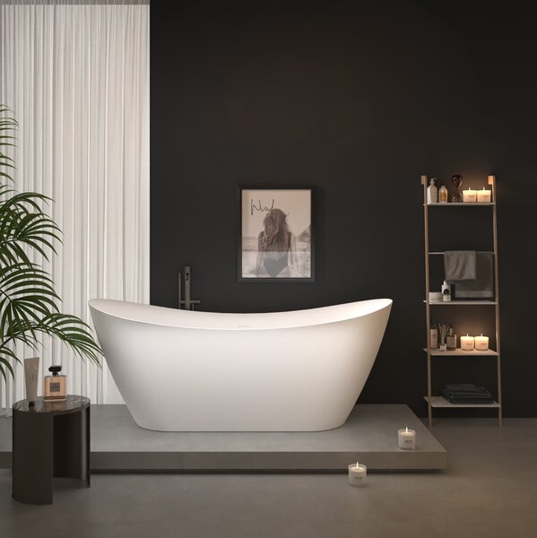 Erga Lina, volně stojící vana 150x73 cm + odtoková zátka, bílá lesklá, ERG-LINA-150073-WH-WH