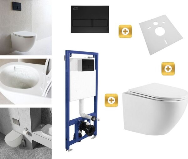 Erga Erga, závěsný set pod omítku Laveo Akan + závěsná WC mísa Lily+ s toaletním sedadlem z duroplastu + splachovací tlačítko, bílá lesklá, ERG-SETLA…