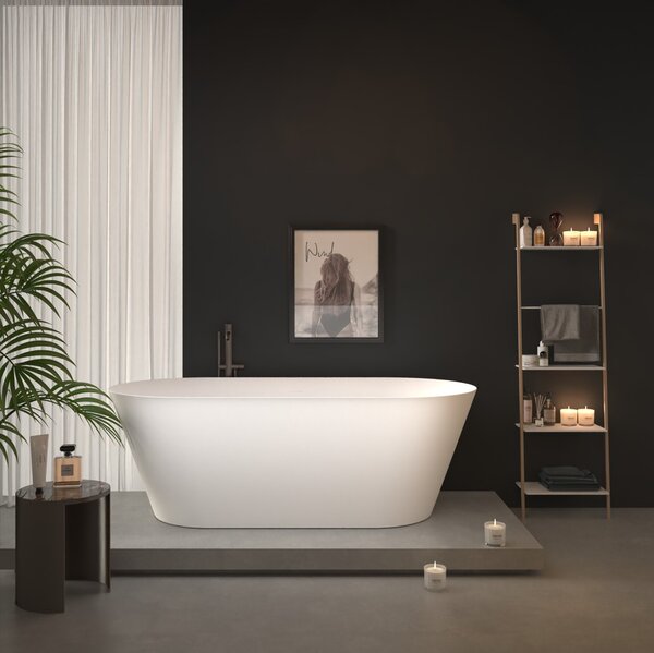 Erga Rhea, volně stojící vana 150x75 cm + odtoková zátka, bílá lesklá, ERG-RHEA-150075-WH-WH