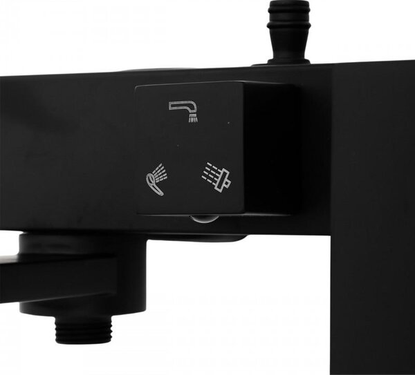 Erga Cube, sprchová baterie s vanovým výtokem a horním připojením sprchového sloupu, 150 mm, černá matná, ERG-YKA-BW.CB-BLK