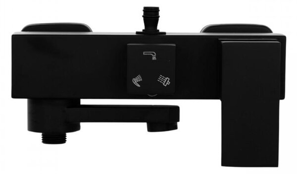 Erga Cube, sprchová baterie s vanovým výtokem a horním připojením sprchového sloupu, 150 mm, černá matná, ERG-YKA-BW.CB-BLK