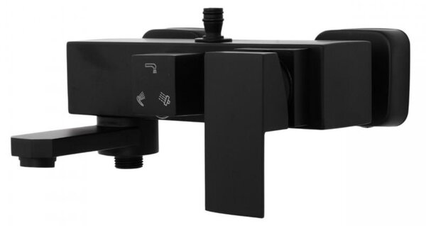 Erga Cube, sprchová baterie s vanovým výtokem a horním připojením sprchového sloupu, 150 mm, černá matná, ERG-YKA-BW.CB-BLK