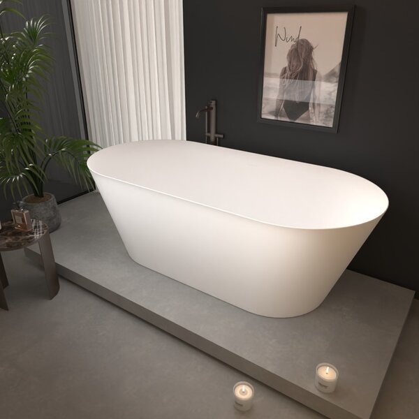 Erga Rhea, volně stojící vana 150x75 cm + odtoková zátka, bílá lesklá, ERG-RHEA-150075-WH-WH