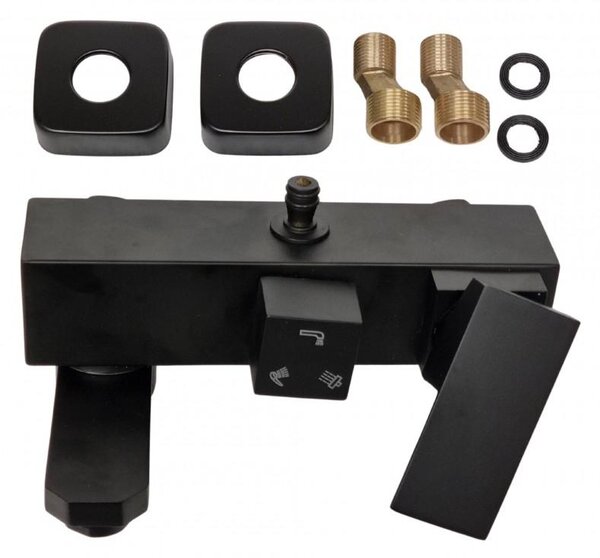 Erga Cube, sprchová baterie s vanovým výtokem a horním připojením sprchového sloupu, 150 mm, černá matná, ERG-YKA-BW.CB-BLK