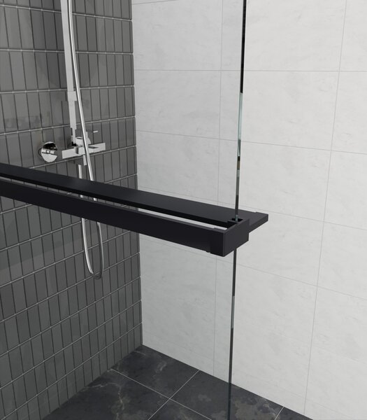 Erga Paris, sprchová zástěna Walk-In 50x200 cm, 8mm šedé sklo, černý profil, ERG-V02-PARIS-050x200-GR-BK