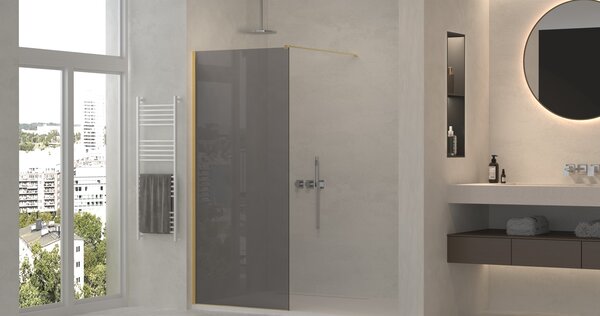 Erga Paris, sprchová zástěna Walk-In 60x200 cm, 8mm šedé sklo, zlatý lesklý profil, ERG-V02-PARIS-060x200-GR-GD