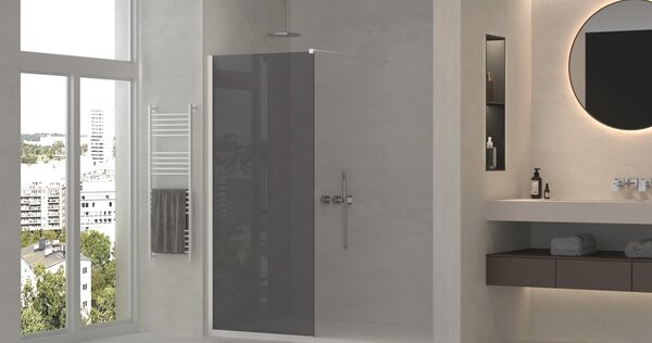 Erga Paris, sprchová zástěna Walk-In 60x200 cm, 8mm šedé sklo, bílý matný profil, ERG-V02-PARIS-060x200-GR-WH
