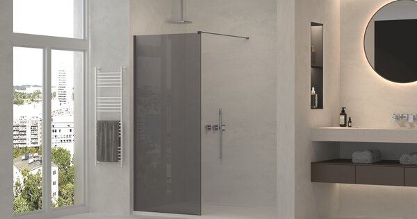 Erga Paris, sprchová zástěna Walk-In 50x200 cm, 8mm šedé sklo, černý profil, ERG-V02-PARIS-050x200-GR-BK