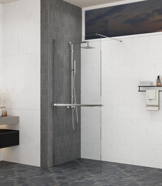 Erga Paris, polička/držák na ručníky pro sprchovou zástěnu (max. 140cm), chromová, ERG-V02-PARIS-SHELF-CR