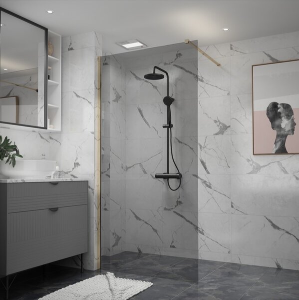 Erga Paris, sprchová zástěna Walk-In 60x200 cm, 8mm šedé sklo, zlatý lesklý profil, ERG-V02-PARIS-060x200-GR-GD