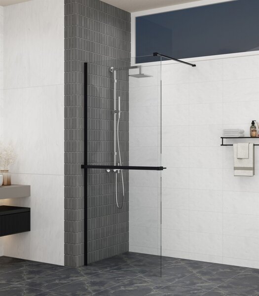 Erga Paris, sprchová zástěna Walk-In 50x200 cm, 8mm šedé sklo, černý profil, ERG-V02-PARIS-050x200-GR-BK