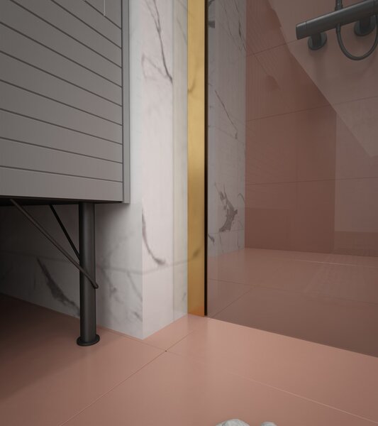 Erga Paris, sprchová zástěna Walk-In 50x200 cm, 8mm šedé sklo, zlatý matný profil, ERG-V02-PARIS-050x200-GR-GB