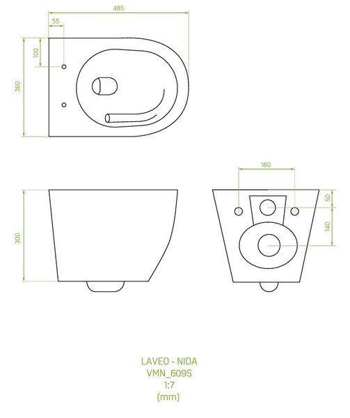 Laveo Nida Cycleon 2.0, závěsná WC mísa s toaletním sedátkem z duroplastu, Vortex splachování, bílá lesklá, LAV-VMN_609S
