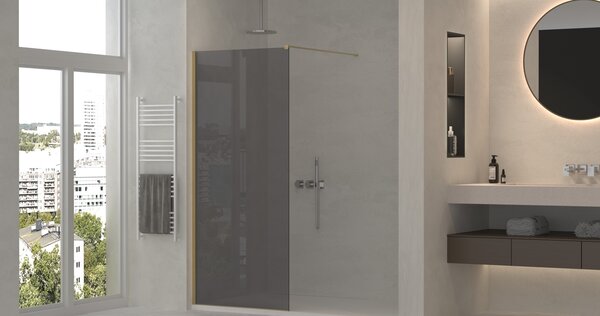 Erga Paris, sprchová zástěna Walk-In 50x200 cm, 8mm šedé sklo, zlatý matný profil, ERG-V02-PARIS-050x200-GR-GB