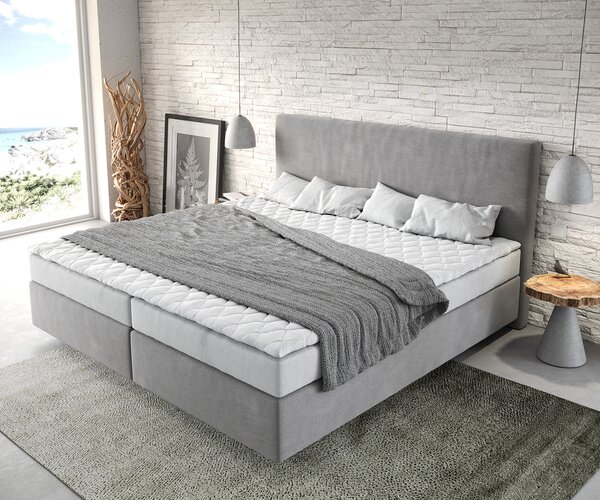 DELIFE Boxspring postel Dream-Well mikrovlákno šedá 200x200 cm Bonell-matrace PU-topper