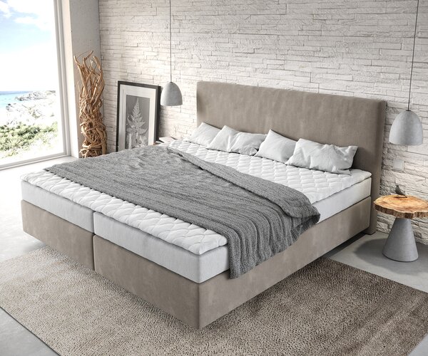DELIFE Boxspring postel Dream-Well mikrovlákno béžová 200x200 cm Bonell-matrace PU-topper