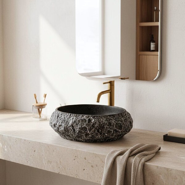 Rea Mika Gabro, umyvadlo na desku 480x380x155 mm, imitace kamene-černá, REA-U0634