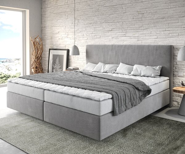DELIFE Boxspring postel Dream-Well mikrovlákno šedá 200x200 cm Bonell-matrace PU-topper