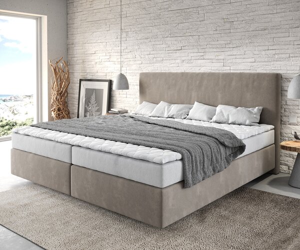 DELIFE Boxspring postel Dream-Well mikrovlákno béžová 200x200 cm Bonell-matrace PU-topper