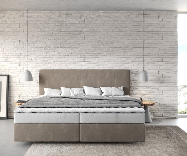 DELIFE Boxspring postel Dream-Well mikrovlákno béžová 200x200 cm Bonell-matrace PU-topper
