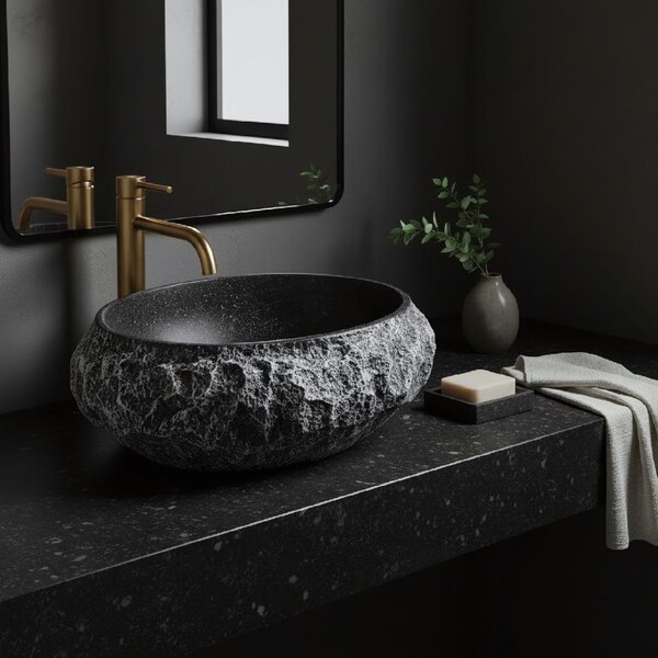 Rea Mika Gabro, umyvadlo na desku 480x380x155 mm, imitace kamene-černá, REA-U0634
