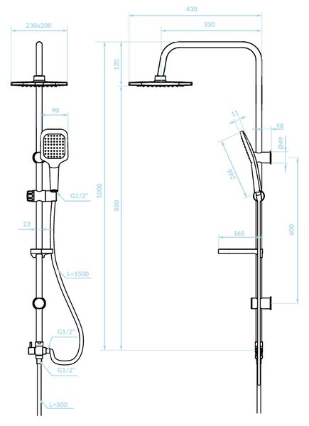 Kuchinox BORGO, sprchový sloup s hlavovou a ruční sprchovou hlavicí 100cm, chromová, LAV-PKG_00KX