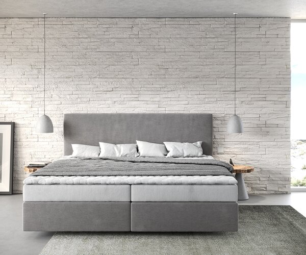 DELIFE Boxspring postel Dream-Well mikrovlákno šedá 200x200 cm Bonell-matrace PU-topper